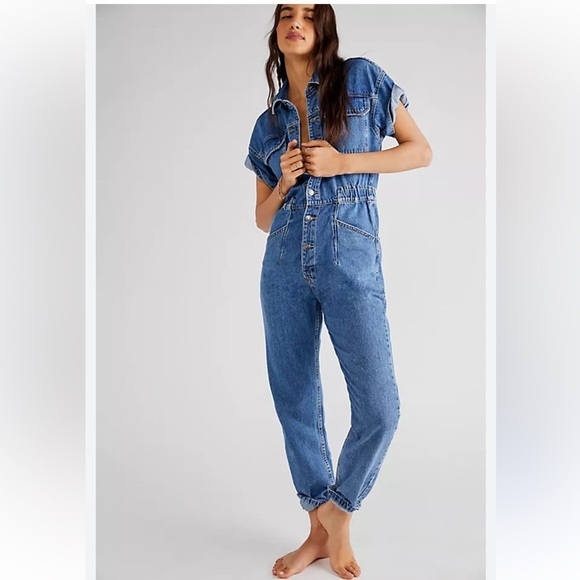Womens New Free People We the Free Marci Denim Jumpsuit - Picture 1 of 13